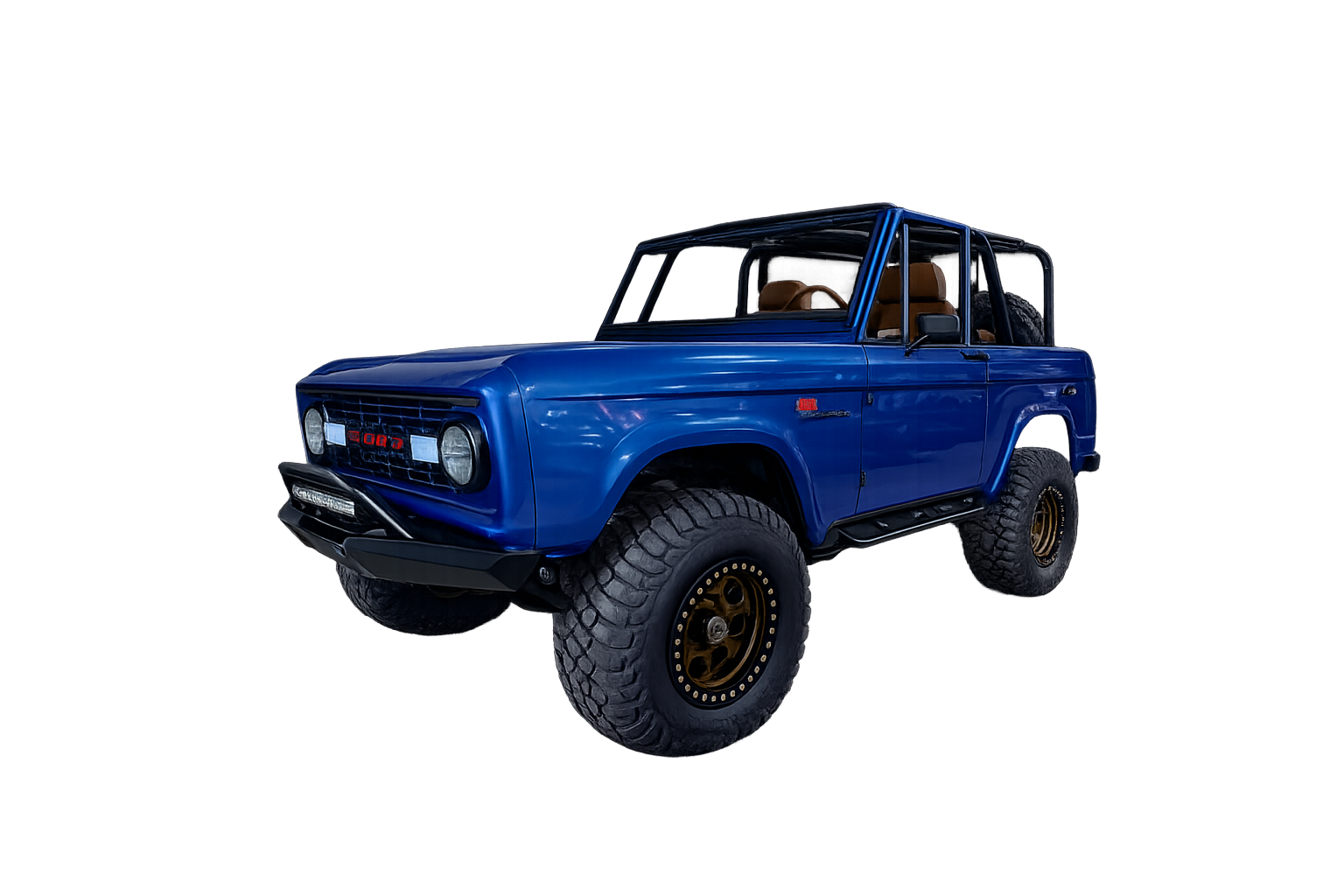 Custom blue Ford Bronco restored by Ekins Garage